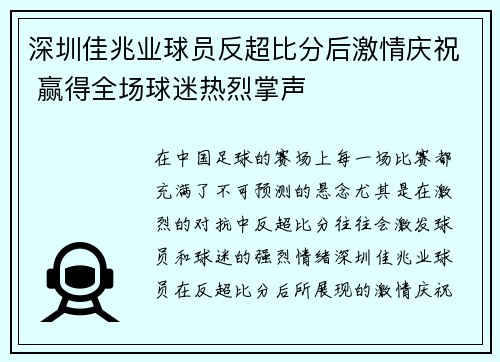 深圳佳兆业球员反超比分后激情庆祝 赢得全场球迷热烈掌声